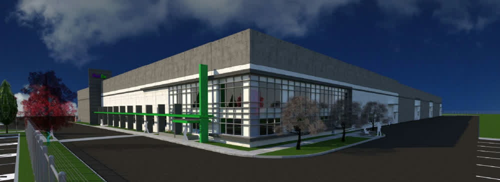 Long steel-framed FedEx distribution building in Delta, BC.